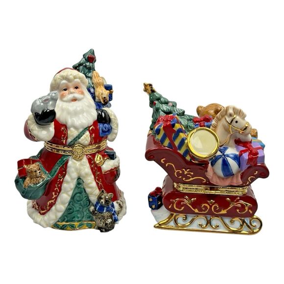 Traditions PORCELAIN CHRISTMAS SANTA & SLEIGH Decorative KEEPSAKE TRINKET BOX - Picture 1 of 16